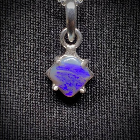 Blue Jazz Lightning Ridge Australian Opal Necklace .925 Sterling Silver Vintage - Picture 1 of 6